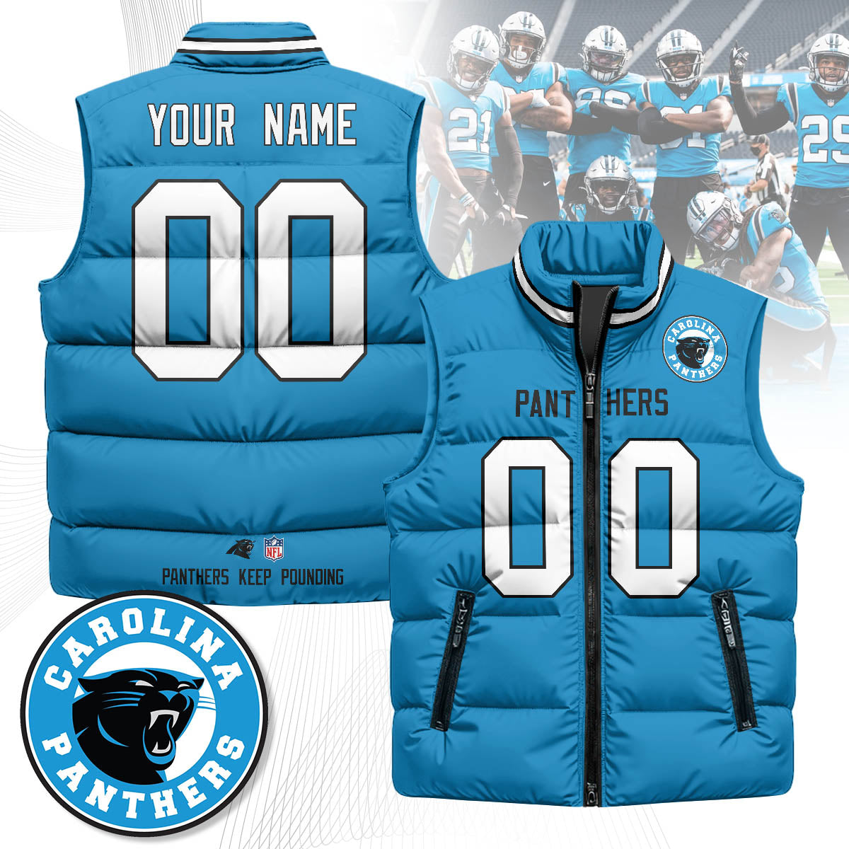 Personalized Carolina Panthers Unisex Puffer Vest