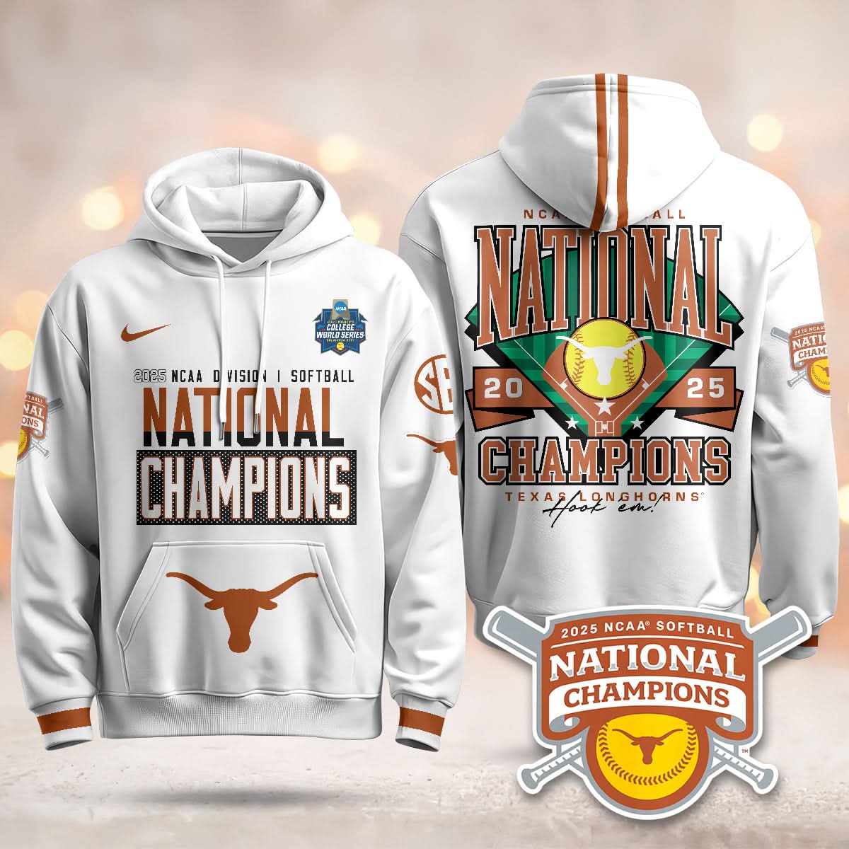 Texas Longhorns Softball 2025 World Series Champions Hoodie - Printed