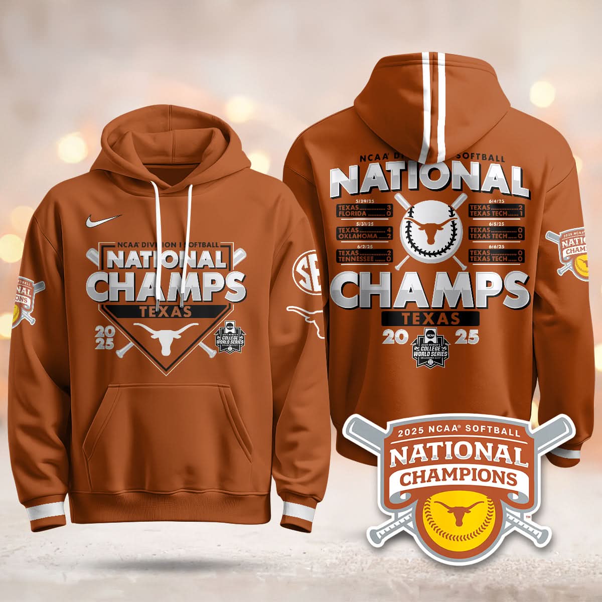 Texas Longhorns Softball 2025 World Series Champions Hoodie - Printed