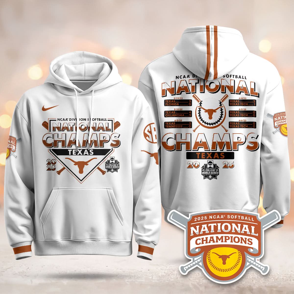 Texas Longhorns Softball 2025 World Series Champions Hoodie - Printed