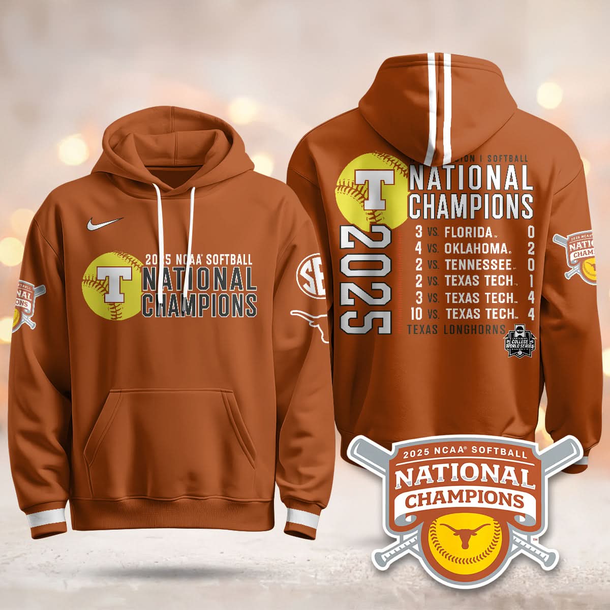 Texas Longhorns Softball 2025 World Series Champions Hoodie - Printed