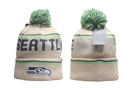 SEA Cuffed Knit Hat with Pom - Embroidered Patch