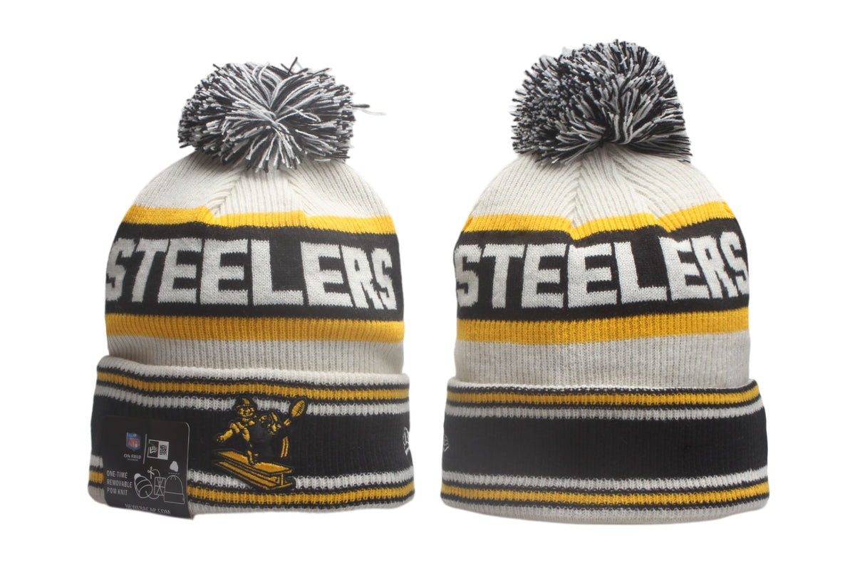 Pittsburgh Steelers Cuffed Knit Hat with Pom - Embroidered Patch