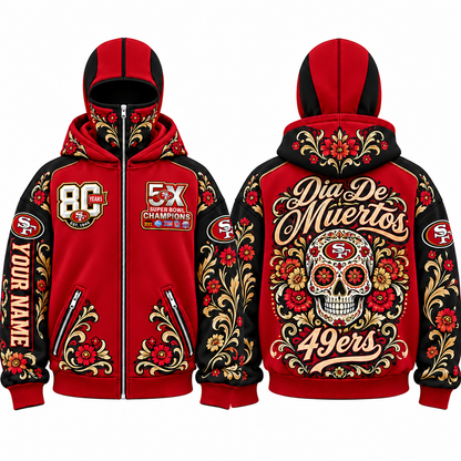 SF Día de los Muertos Personalized Mask Zip Up Hoodie - Printed V2