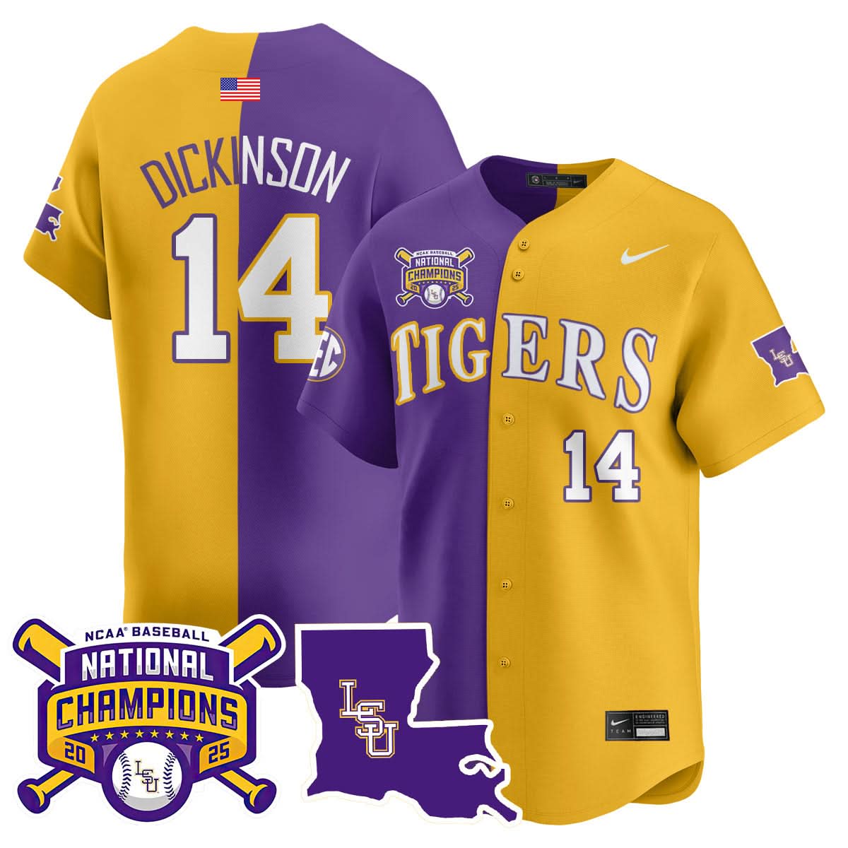 LSU Tigers 2025 College World Series Champions Limited Jersey - All Stitched