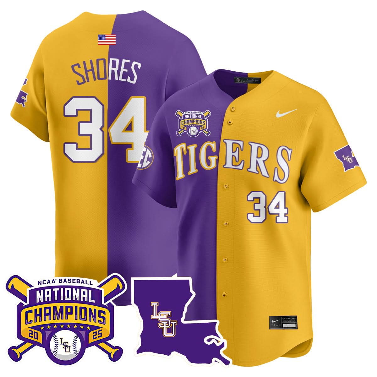 LSU Tigers 2025 College World Series Champions Limited Jersey - All Stitched