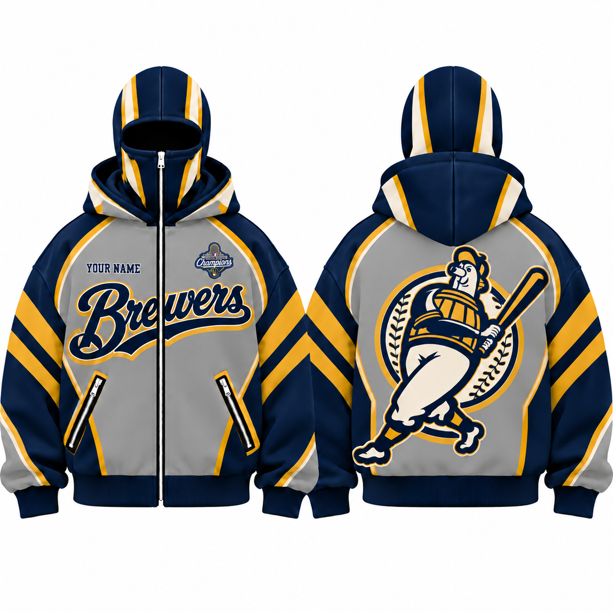 MIL Barrelman Mascot Personalized Mask Zip Up Hoodie - Printed