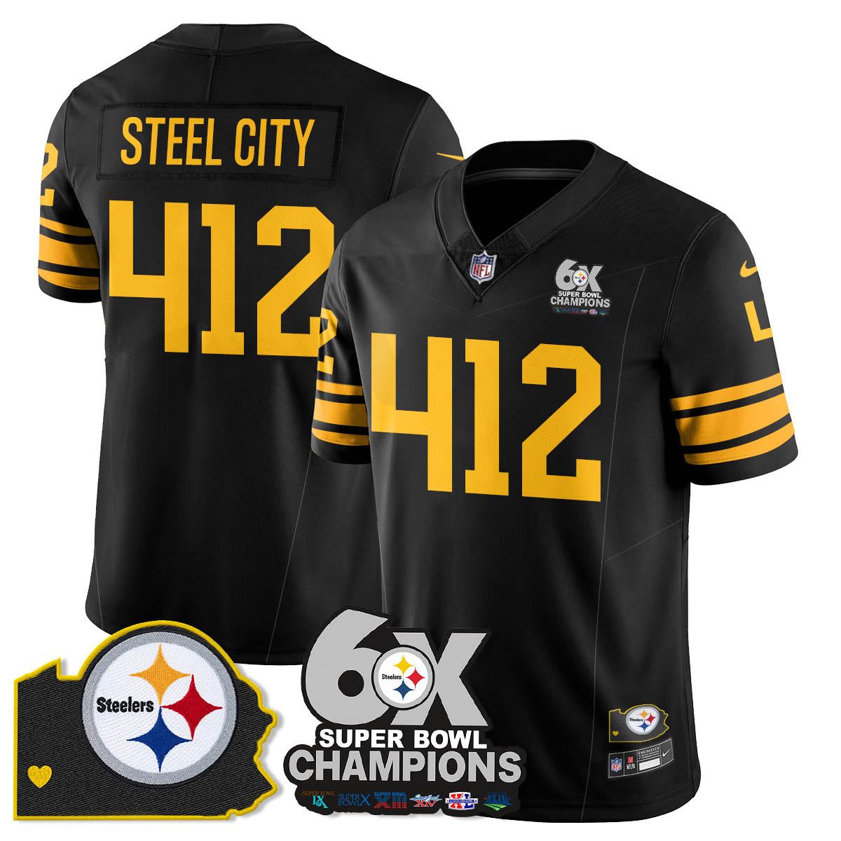 PIT 6-Time Champions Patch Vapor Limited Jersey - All Stitched