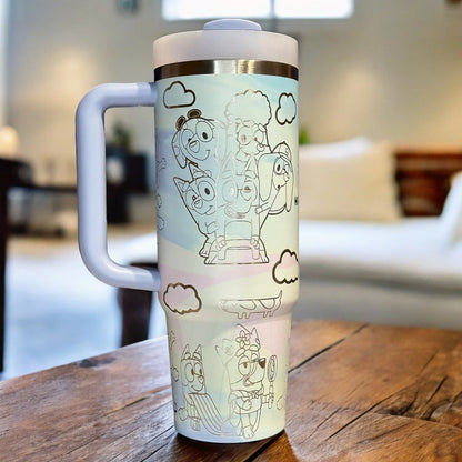 40 Oz Bluey Cool Serene Tumbler - Perfect gift for Bluey Loving Kids & Parents TZ1