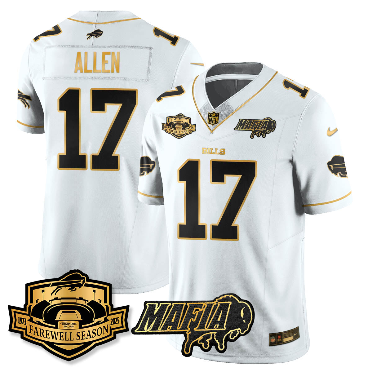 BUF 2025 Bills Mafia Patch Gold Vapor Limited Jersey - All Stitched