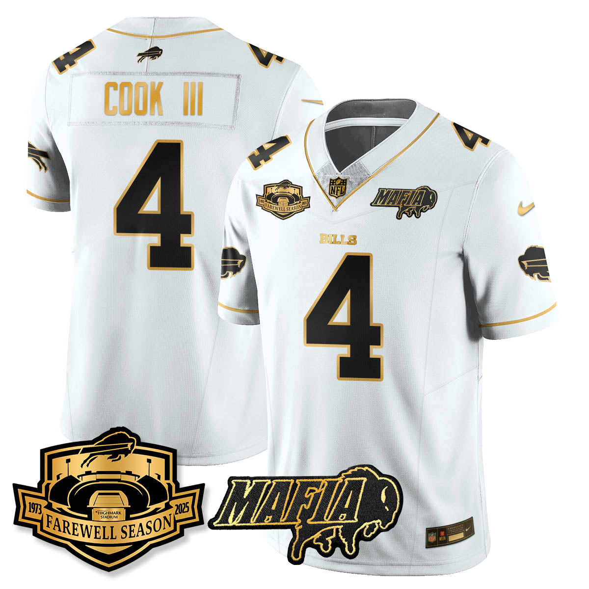 BUF 2025 Bills Mafia Patch Gold Vapor Limited Jersey - All Stitched