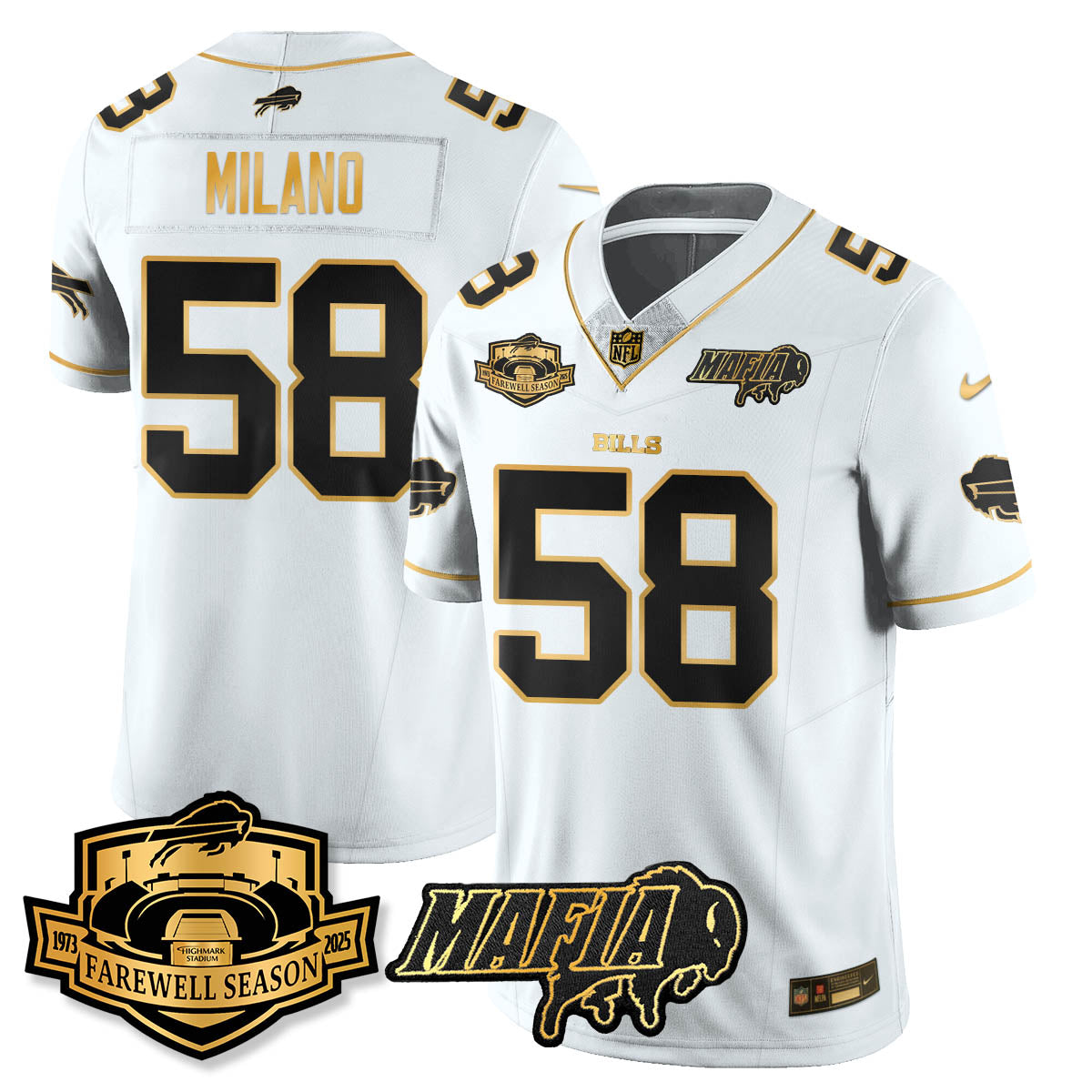 BUF 2025 Bills Mafia Patch Gold Vapor Limited Jersey - All Stitched