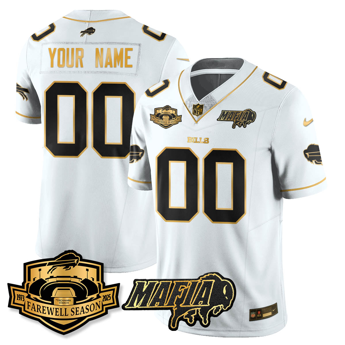 BUF 2025 Bills Mafia Patch Gold Vapor Limited Custom Jersey - All Stitched