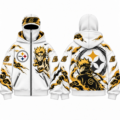 PIT Anime Style Personalized Mask Zip Up Hoodie - Printed