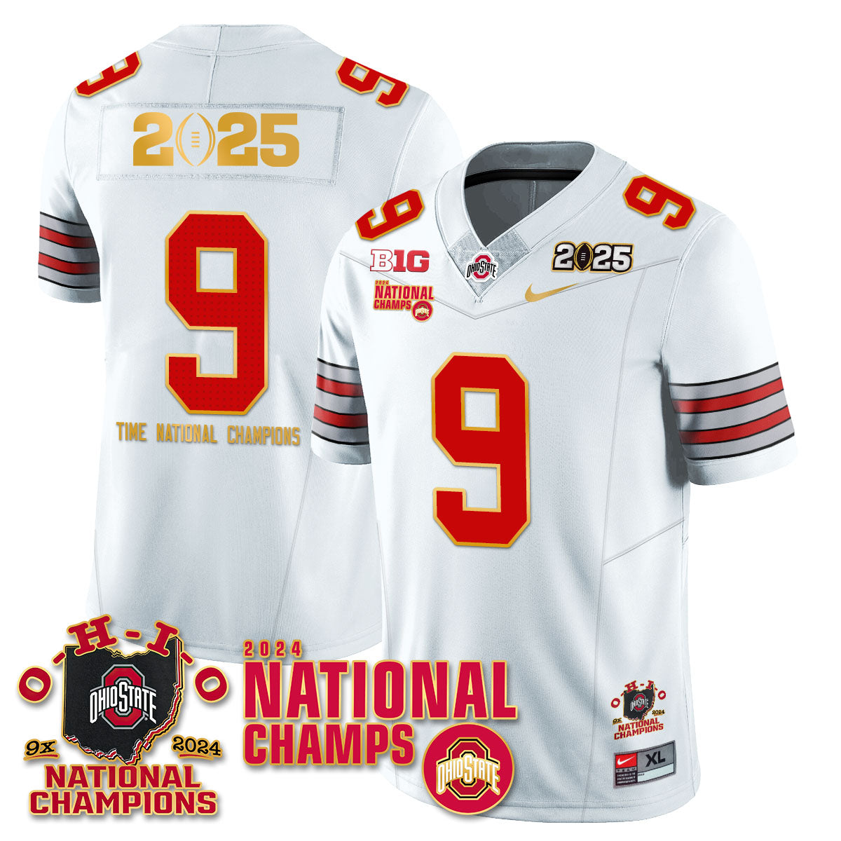 Ohio State Buckeyes 'Heritage Stripe' 2025 CFP Patch - National Champions Jersey N6 - All Stitched