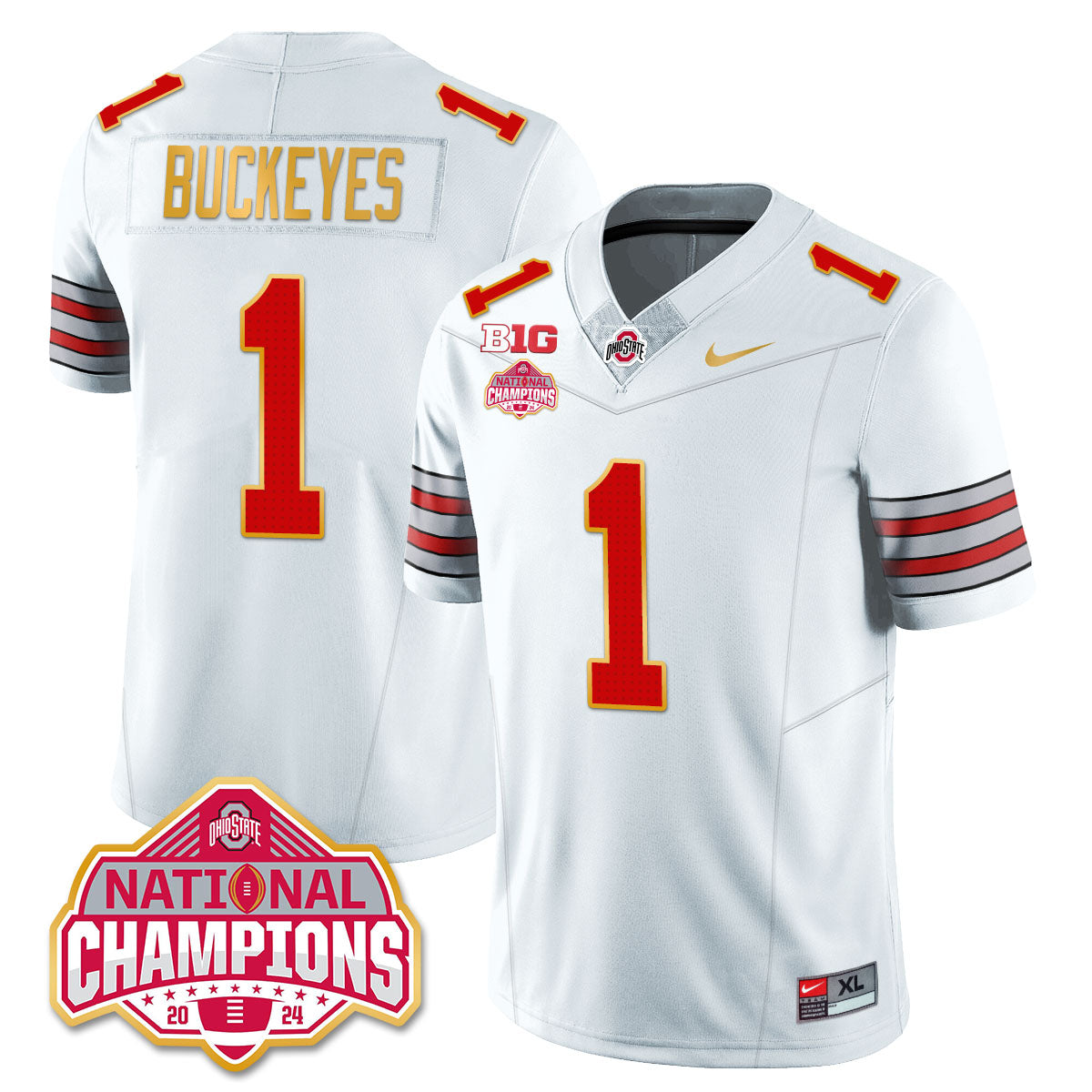 Ohio State Buckeyes 'Heritage Stripe' 2025 CFP Patch - National Champions Gold Jersey - All Stitched