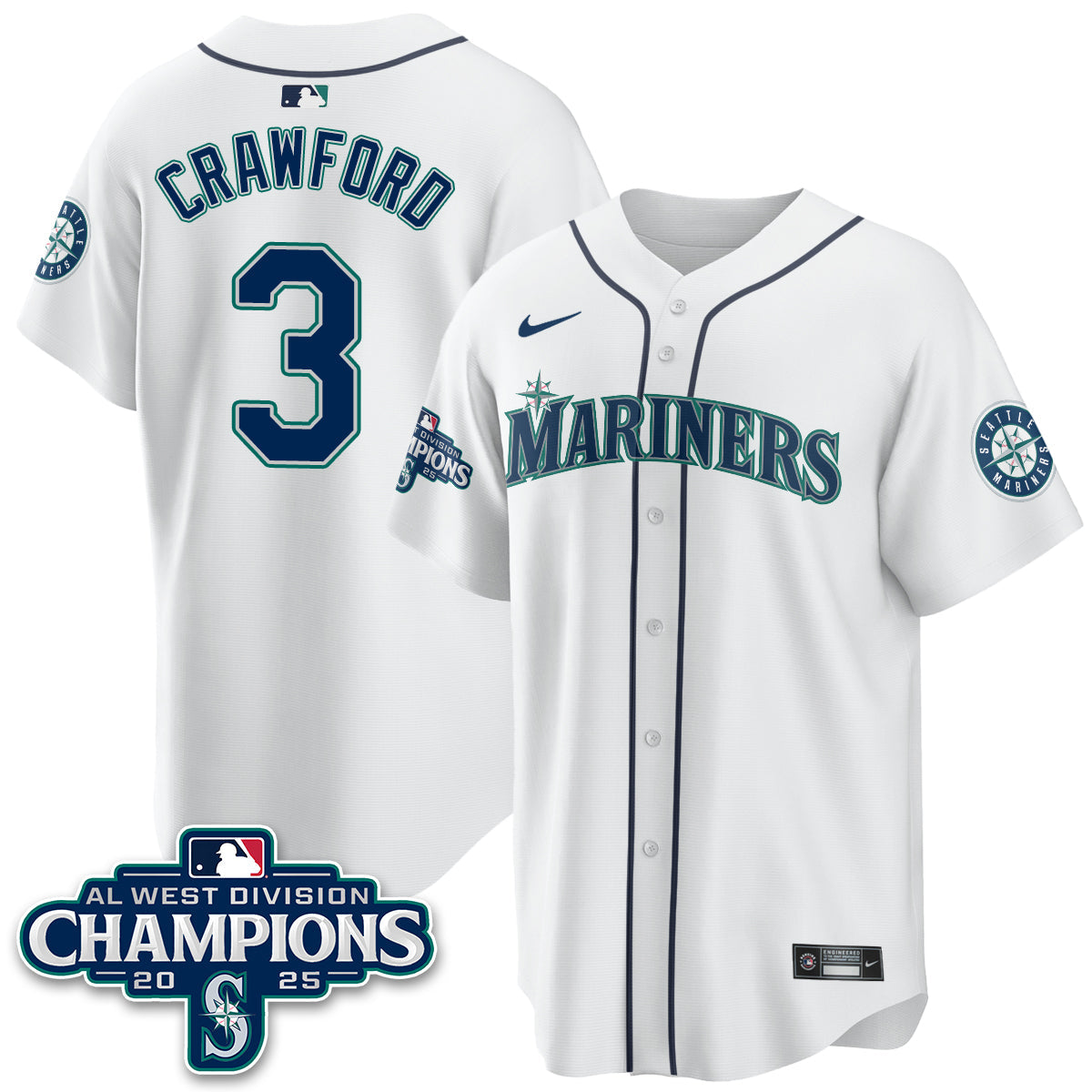 Seattle Mariners 2025 AL West Division Champions Jersey - All Stitched