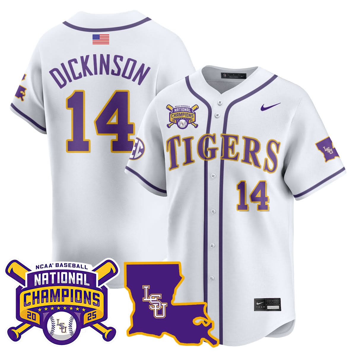 LSU Tigers 2025 College World Series Champions Limited Jersey - All Stitched