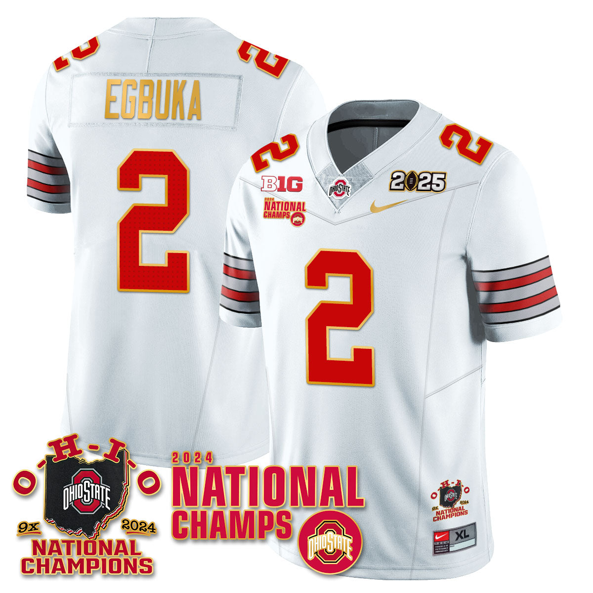 Ohio State Buckeyes 'Heritage Stripe' 2025 CFP Patch - National Champions Jersey N6 - All Stitched