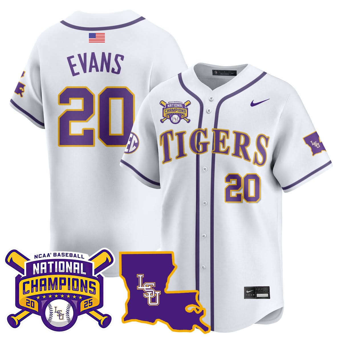 LSU Tigers 2025 College World Series Champions Limited Jersey - All Stitched