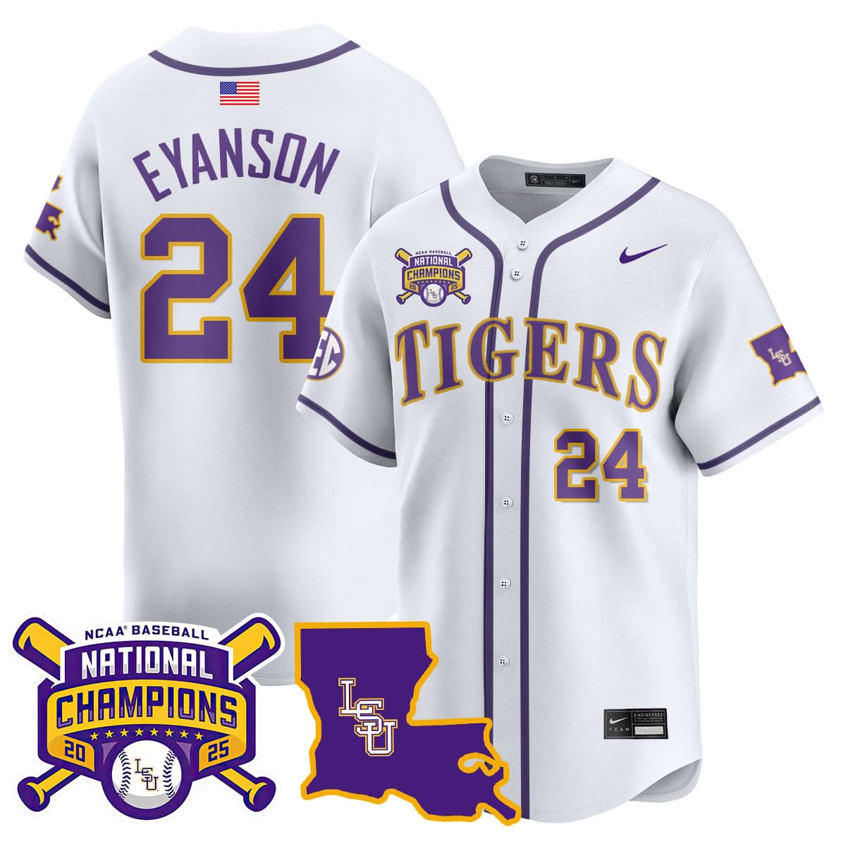 LSU Tigers 2025 College World Series Champions Limited Jersey - All Stitched