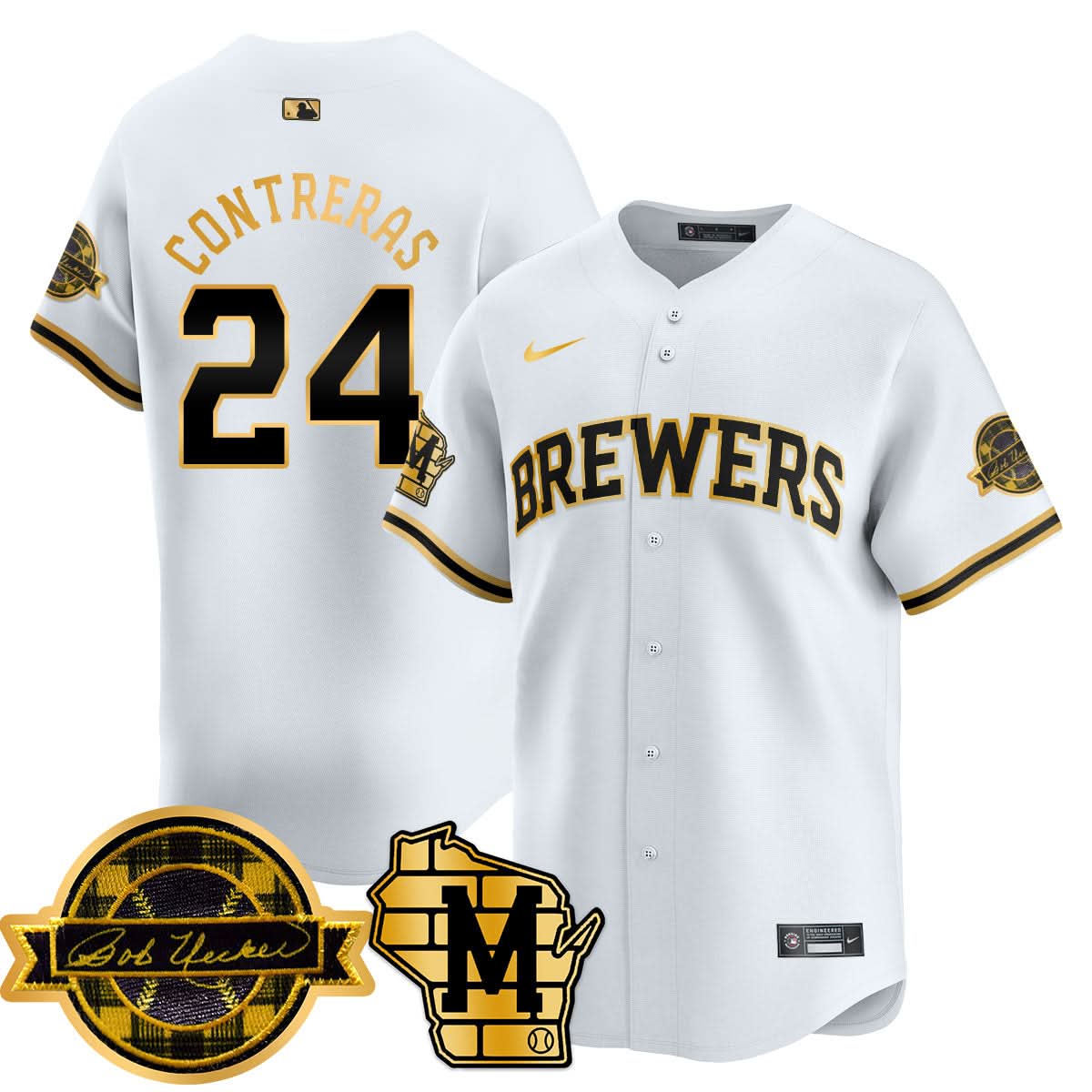 Milwaukee Brewers 2025 Limited Gold Jersey - Bob Uecker Patch - All Stitched