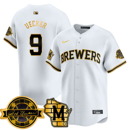 Milwaukee Brewers 2025 Limited Gold Jersey - Bob Uecker Patch - All Stitched