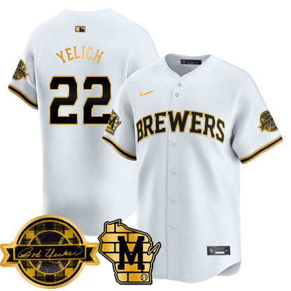 Milwaukee Brewers 2025 Limited Gold Jersey - Bob Uecker Patch - All Stitched
