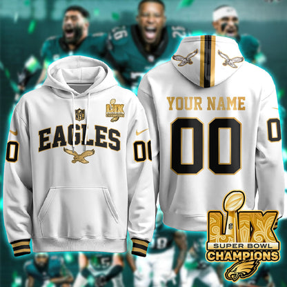 Philadelphia Eagles Super Bowl LIX Champions Custom Gold Hoodie - All Stitched