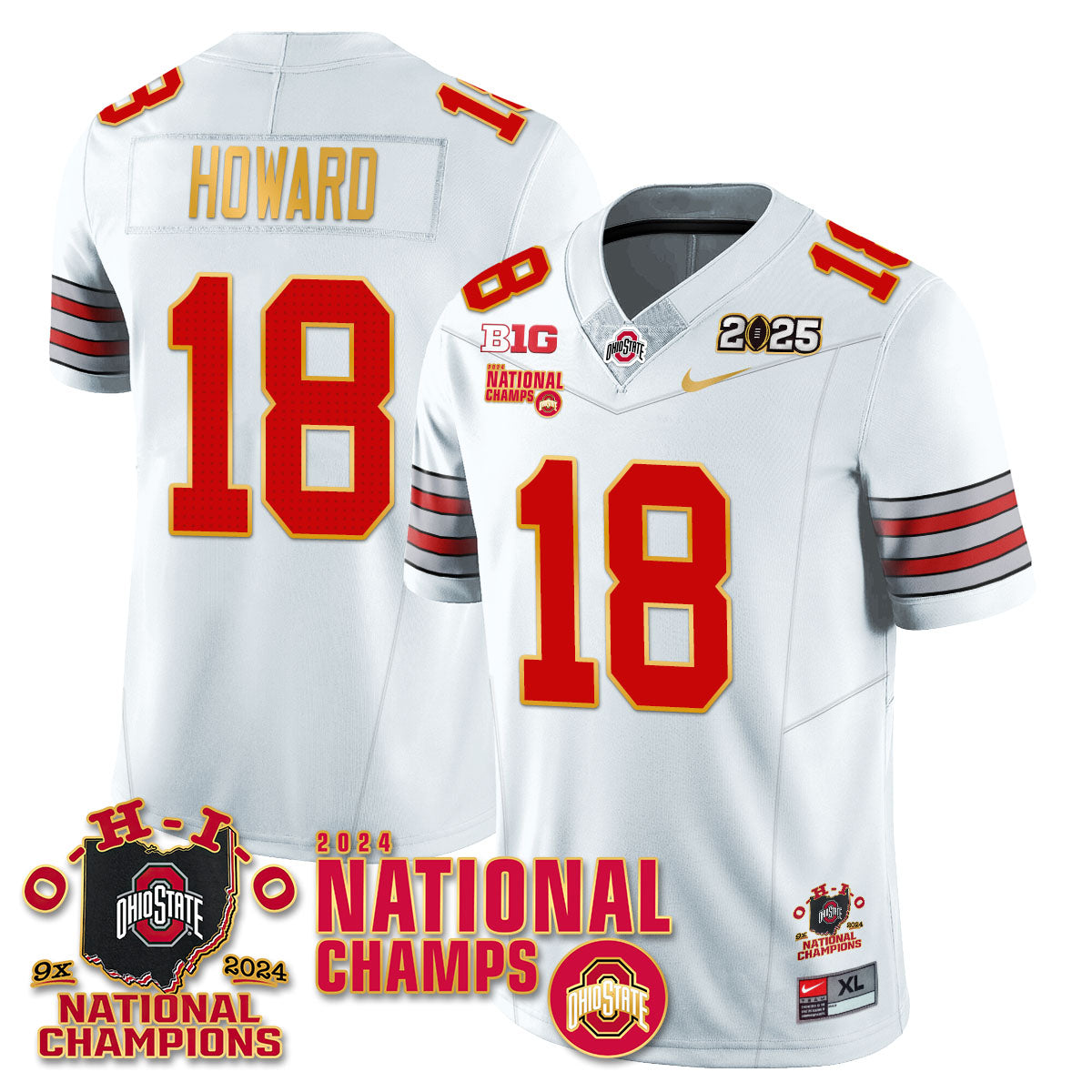 Ohio State Buckeyes 'Heritage Stripe' 2025 CFP Patch - National Champions Jersey N6 - All Stitched