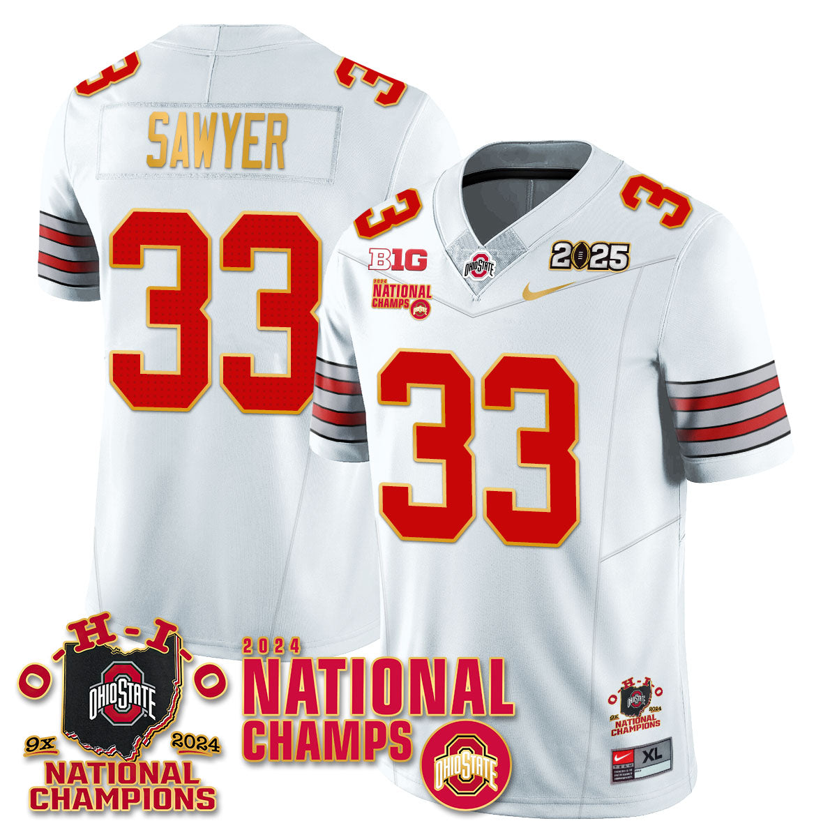 Ohio State Buckeyes 'Heritage Stripe' 2025 CFP Patch - National Champions Jersey N6 - All Stitched