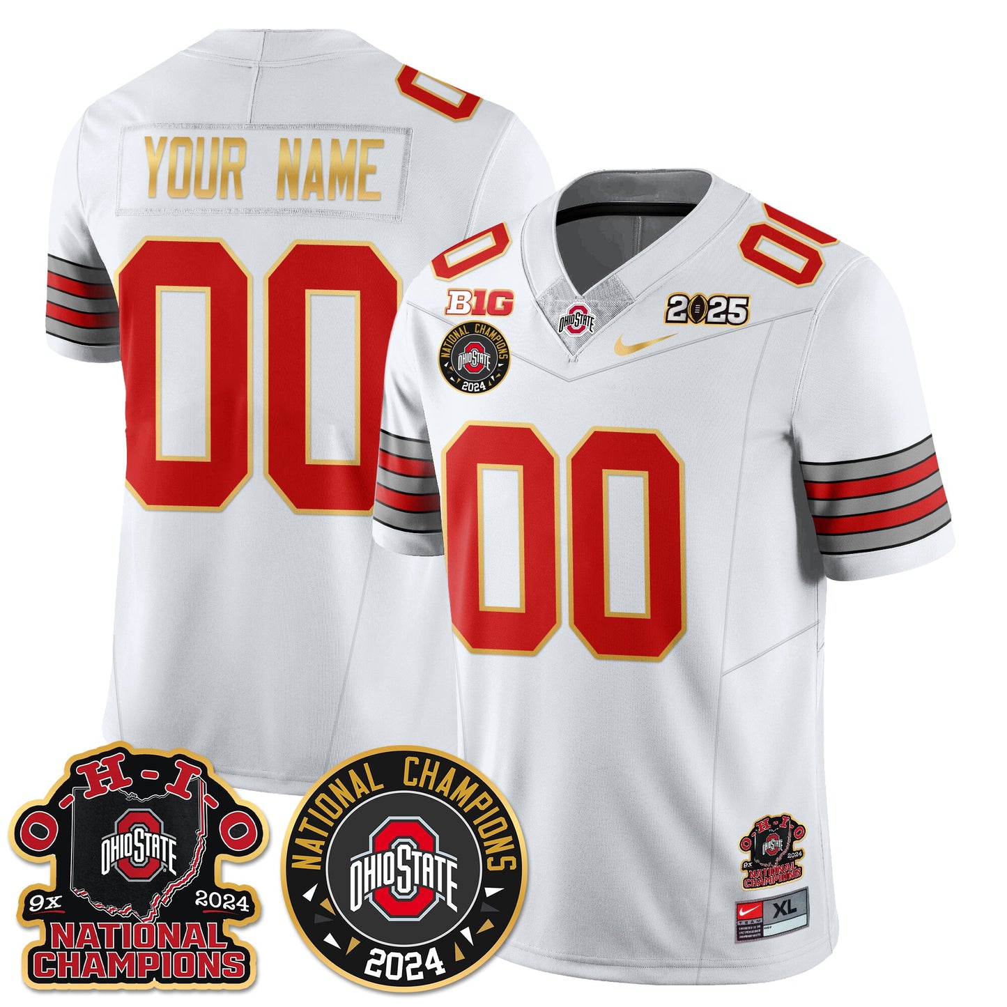 Ohio State Buckeyes 'Heritage Stripe' 2025 CFP Patch - National Champions Gold Custom Jersey N5 - All Stitched