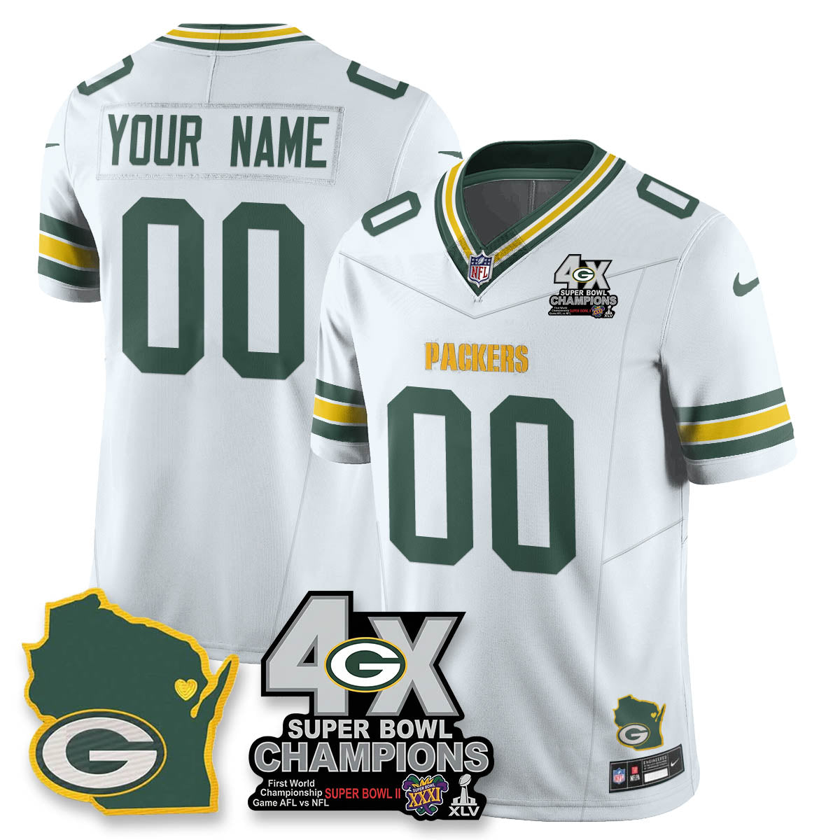 Custom GB 4-Time Champions Patch Vapor Limited Jersey - All Stitched