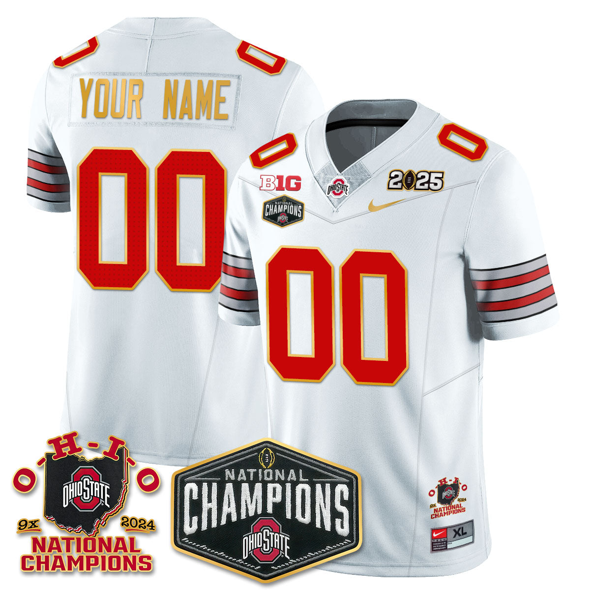 Custom Gender/Name Ohio State Buckeyes 'Heritage Stripe' 2025 CFP Patch - National Champions Gold Custom Jersey N8 - All Stitched