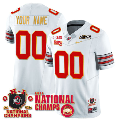 Custom Gender/Name Ohio State Buckeyes 'Heritage Stripe' 2025 CFP Patch - National Champions Gold Custom Jersey N6 - All Stitched