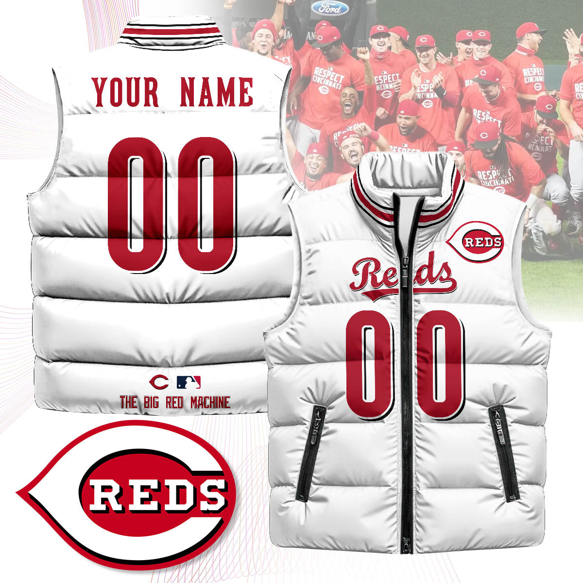 Personalized Cincinnati Reds Unisex Puffer Vest