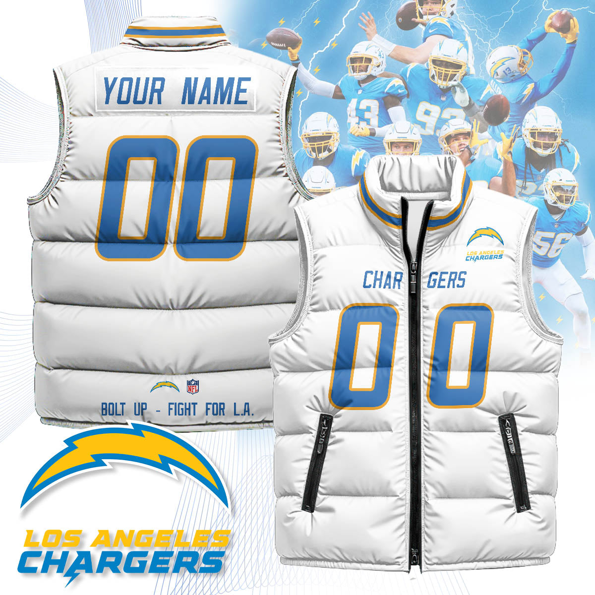 Personalized Los Angeles Chargers Unisex Puffer Vest