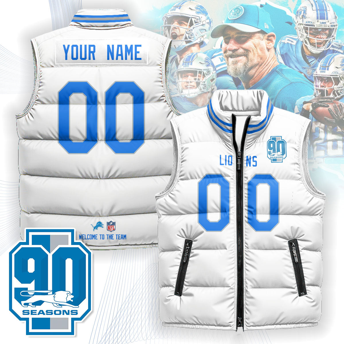 Personalized Detroit Lions Unisex Puffer Vest - Printed