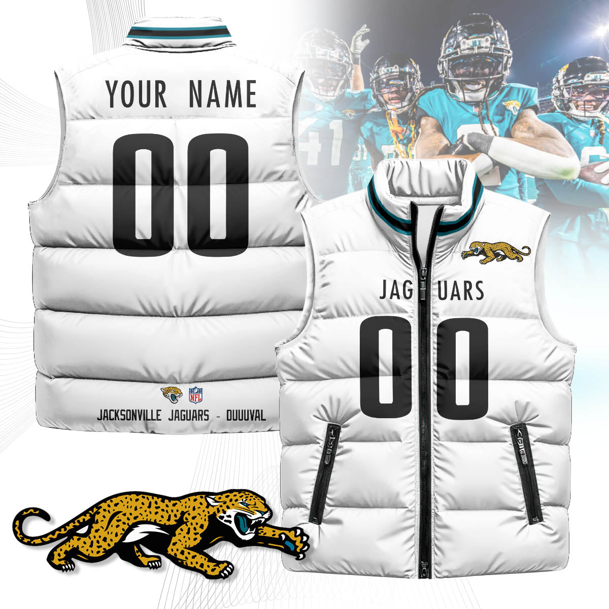 Personalized Jacksonville Jaguars Unisex Puffer Vest
