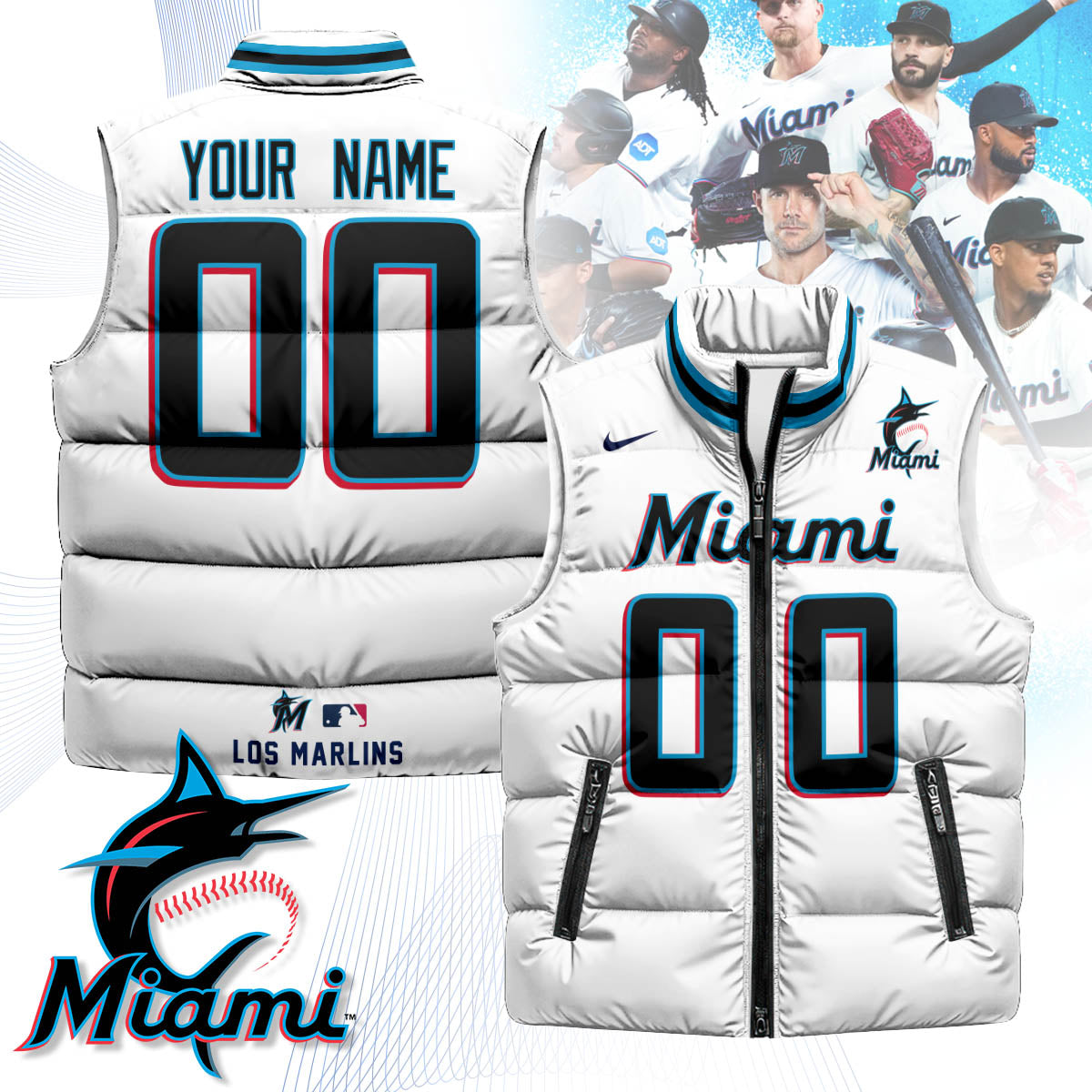 Personalized Miami Marlins Unisex Puffer Vest
