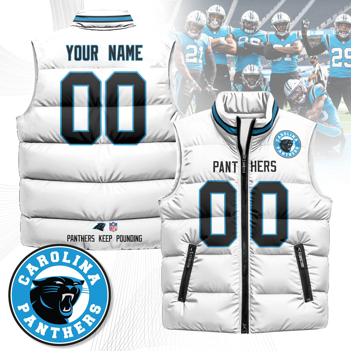 Personalized Carolina Panthers Unisex Puffer Vest