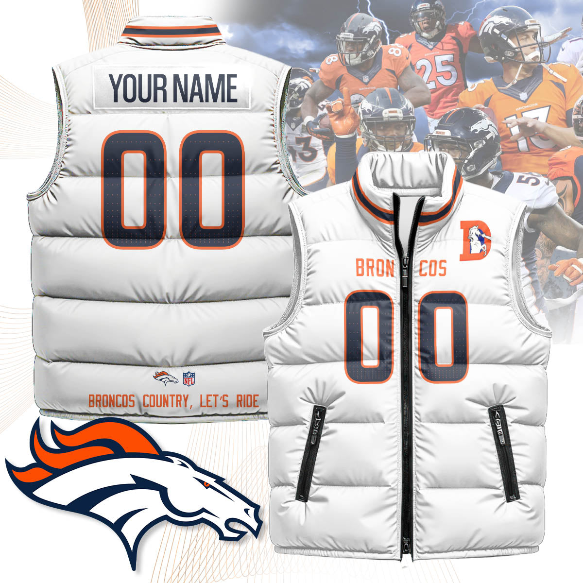 Personalized Denver Broncos Unisex Puffer Vest