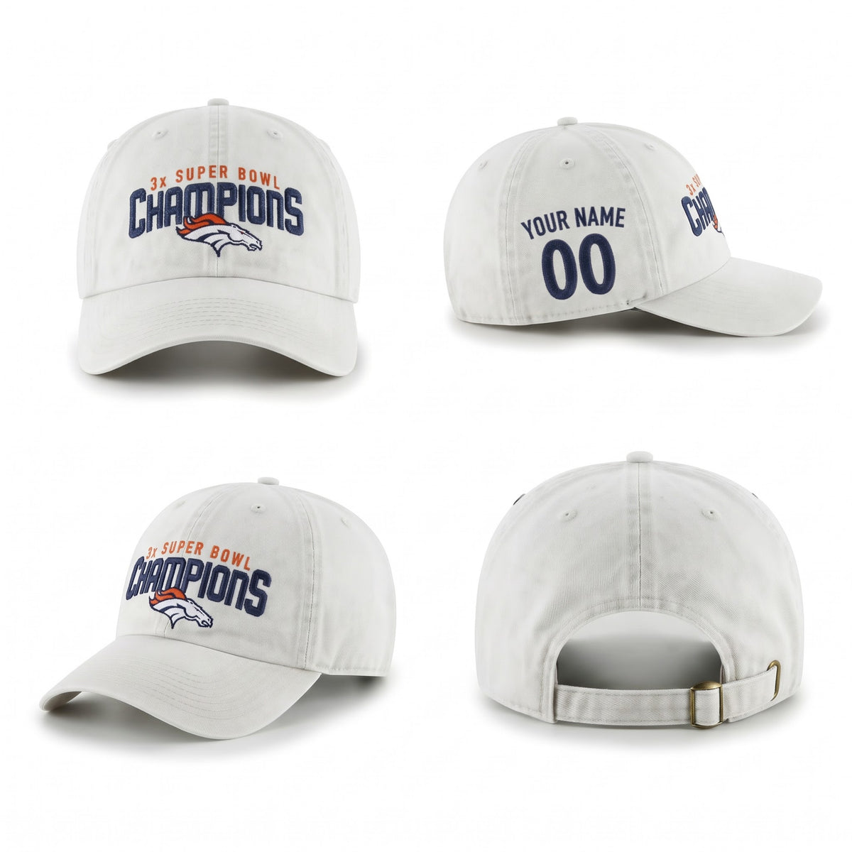 DEN 3x Super Bowl Champions Custom Wash Hat - Embroidered