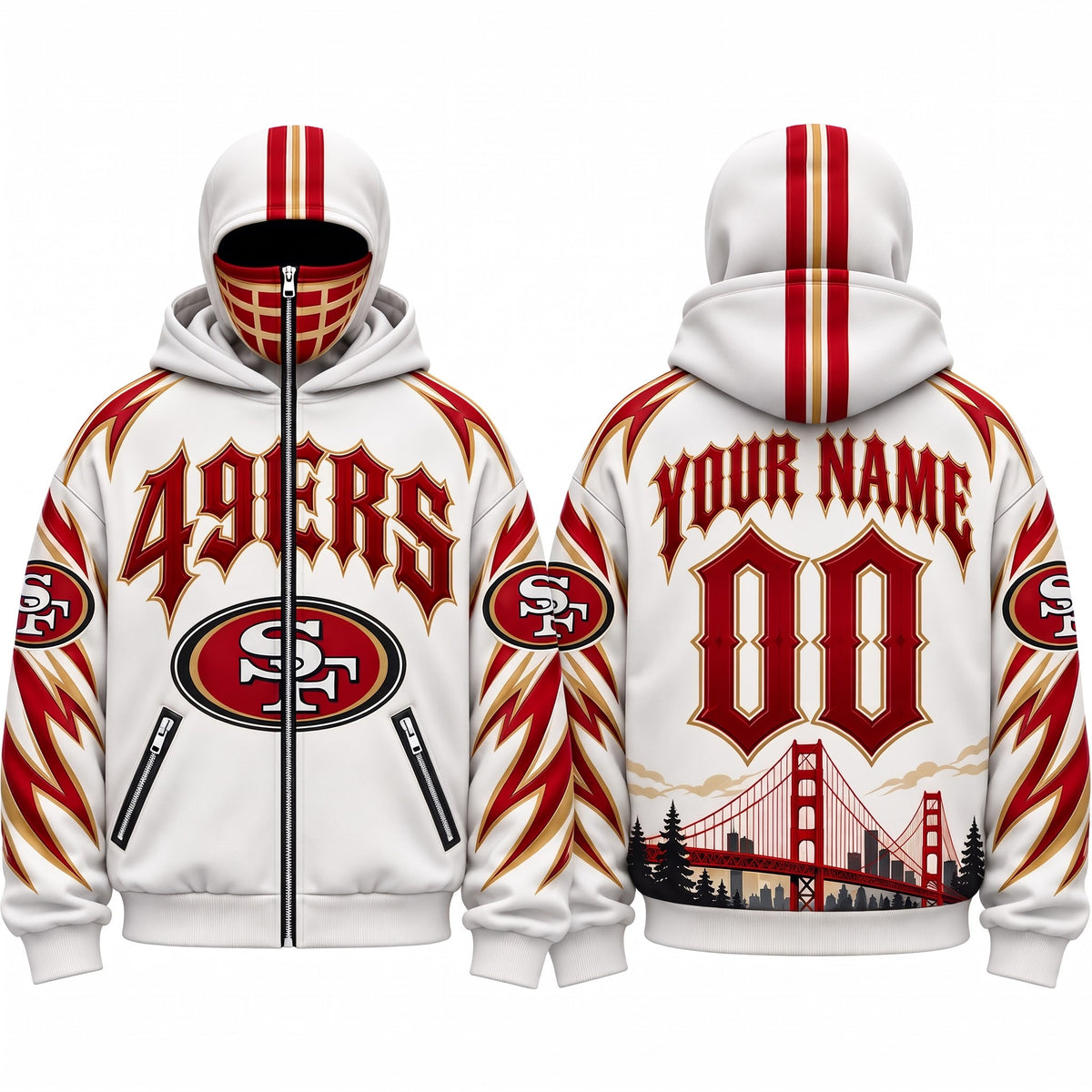SF Gothic Style Custom Mask Zip Up Hoodie - Printed