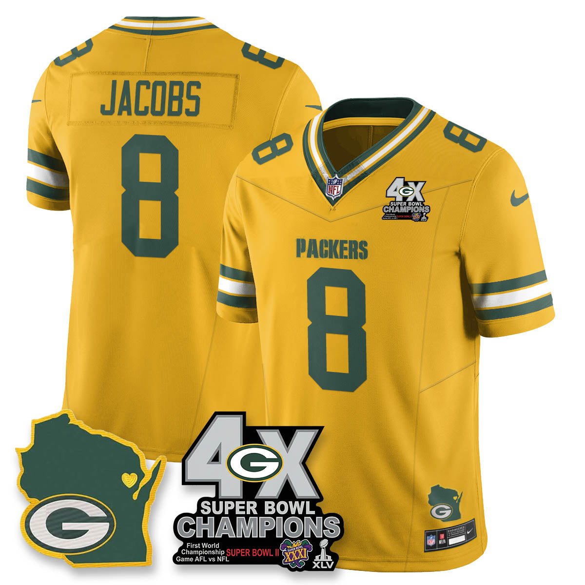 GB 4-Time Champions Patch Vapor Limited Jersey - All Stitched
