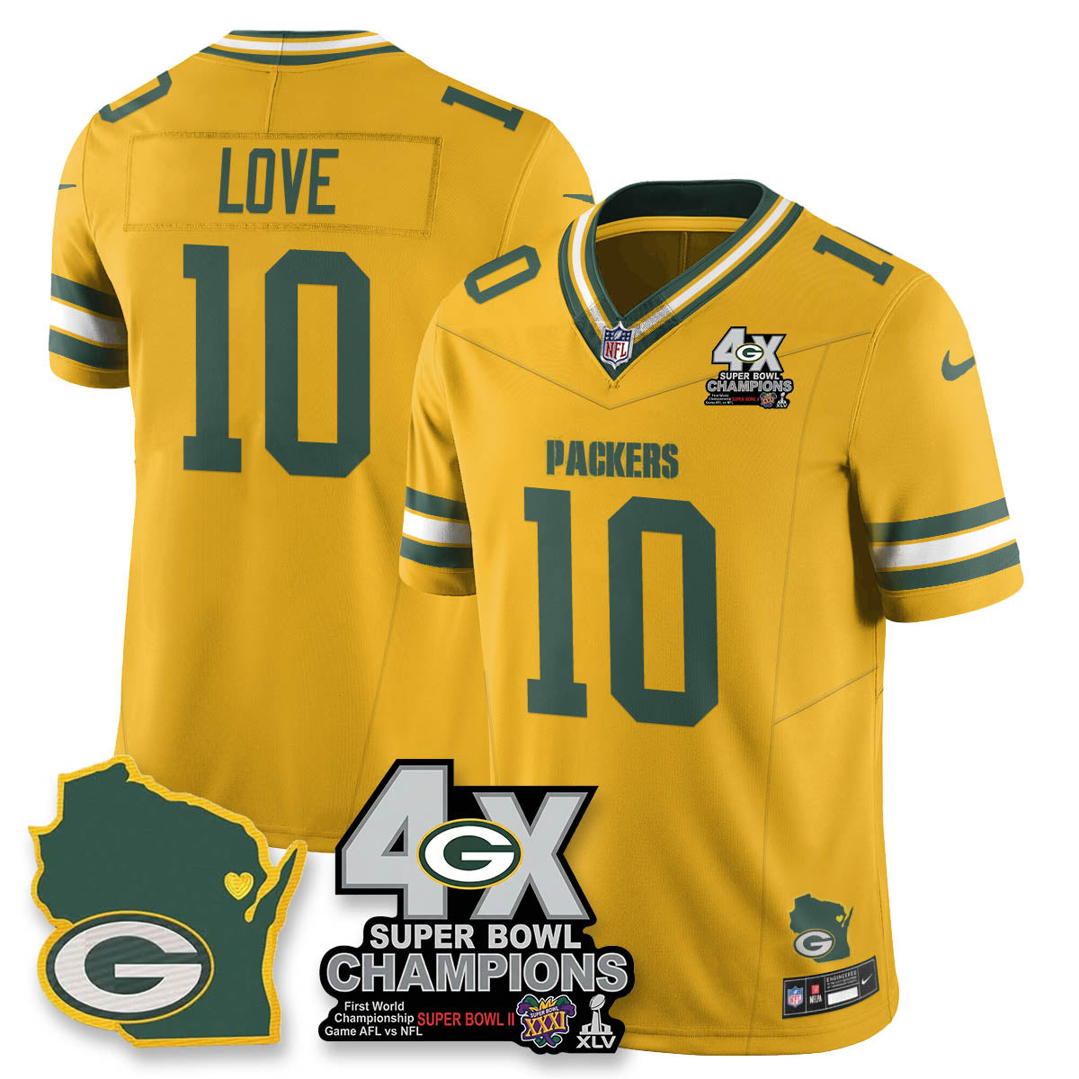 GB 4-Time Champions Patch Vapor Limited Jersey - All Stitched