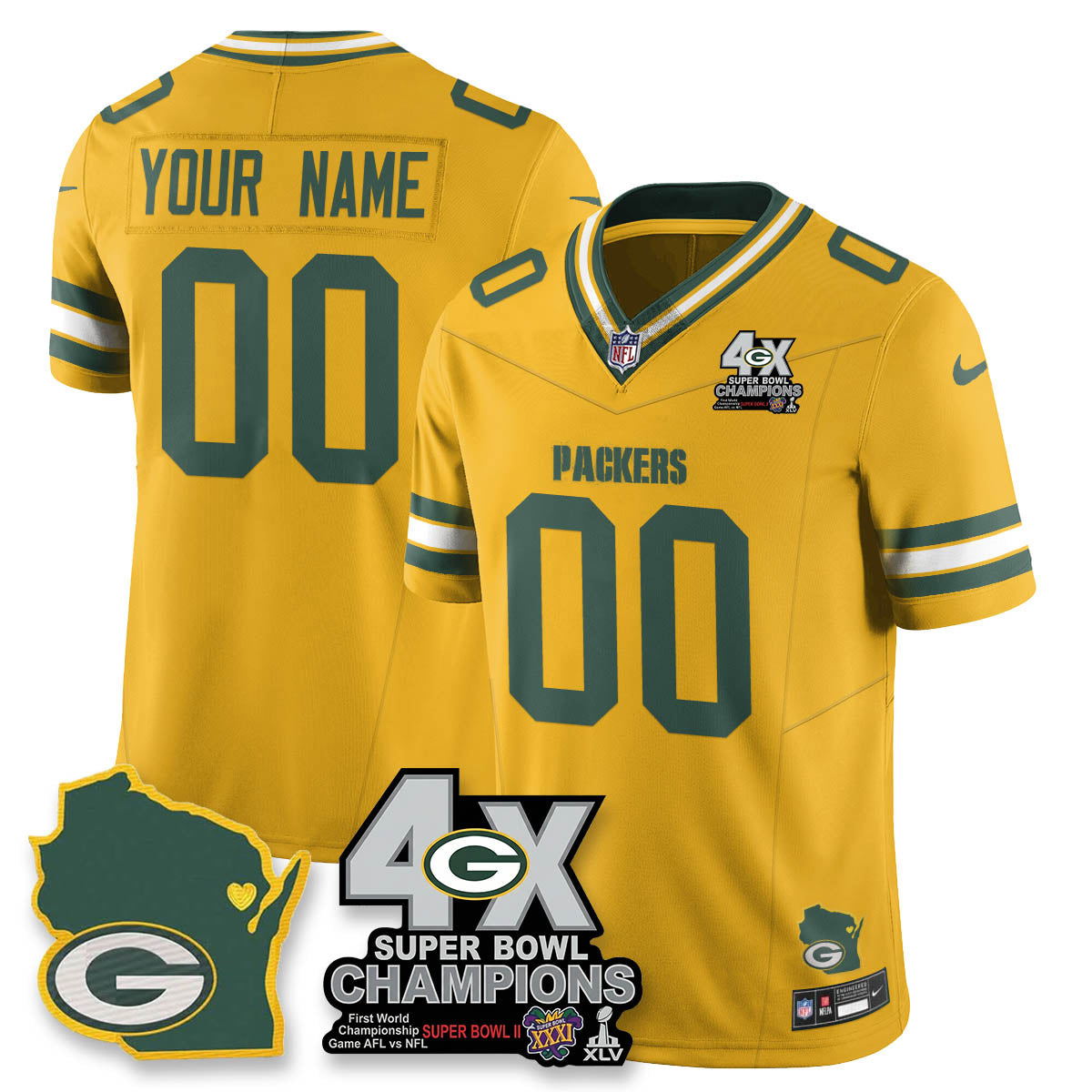 GB 4-Time Champions Patch Vapor Limited Jersey - All Stitched