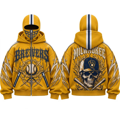 MIL Gothic Style Mask Zip Up Hoodie - Printed