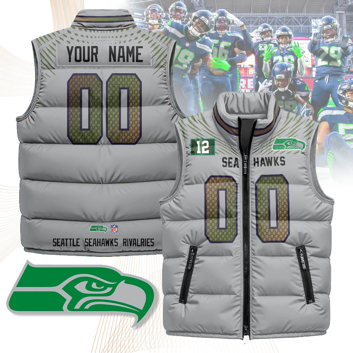 Personalized Seattle Seahawks Rivalry Series Puffer Vest