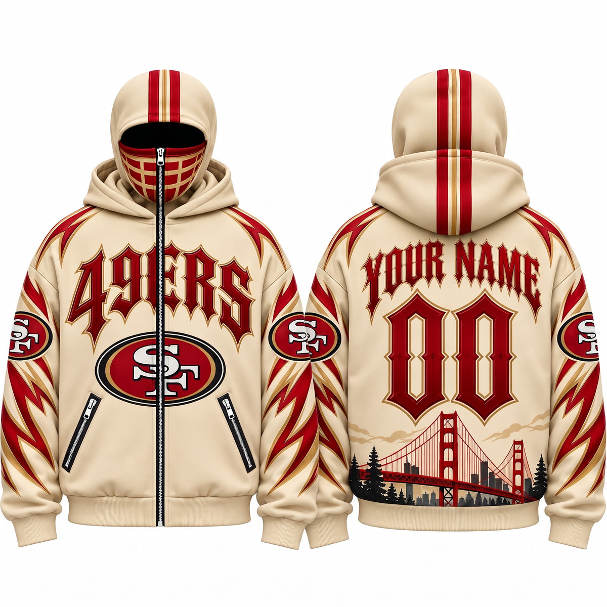 SF Gothic Style Custom Mask Zip Up Hoodie - Printed